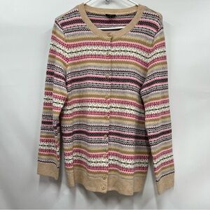 Talbots X Fairisle Cardigan Sweater button up long sleeve multicolor lambswool
